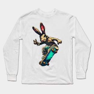 Cool retro rabbit on skateboard Long Sleeve T-Shirt